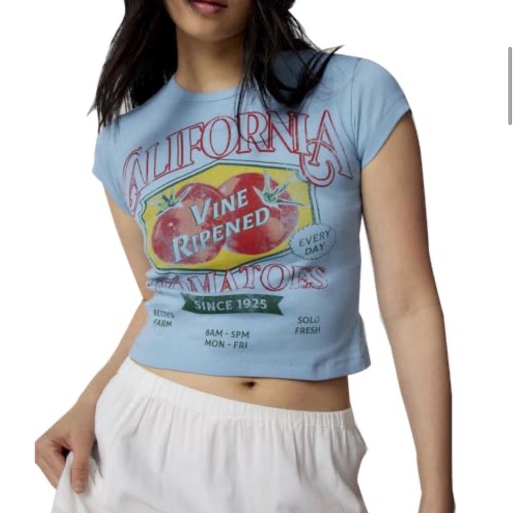 Urban Outfitters Light Blue Graphic Crop Top